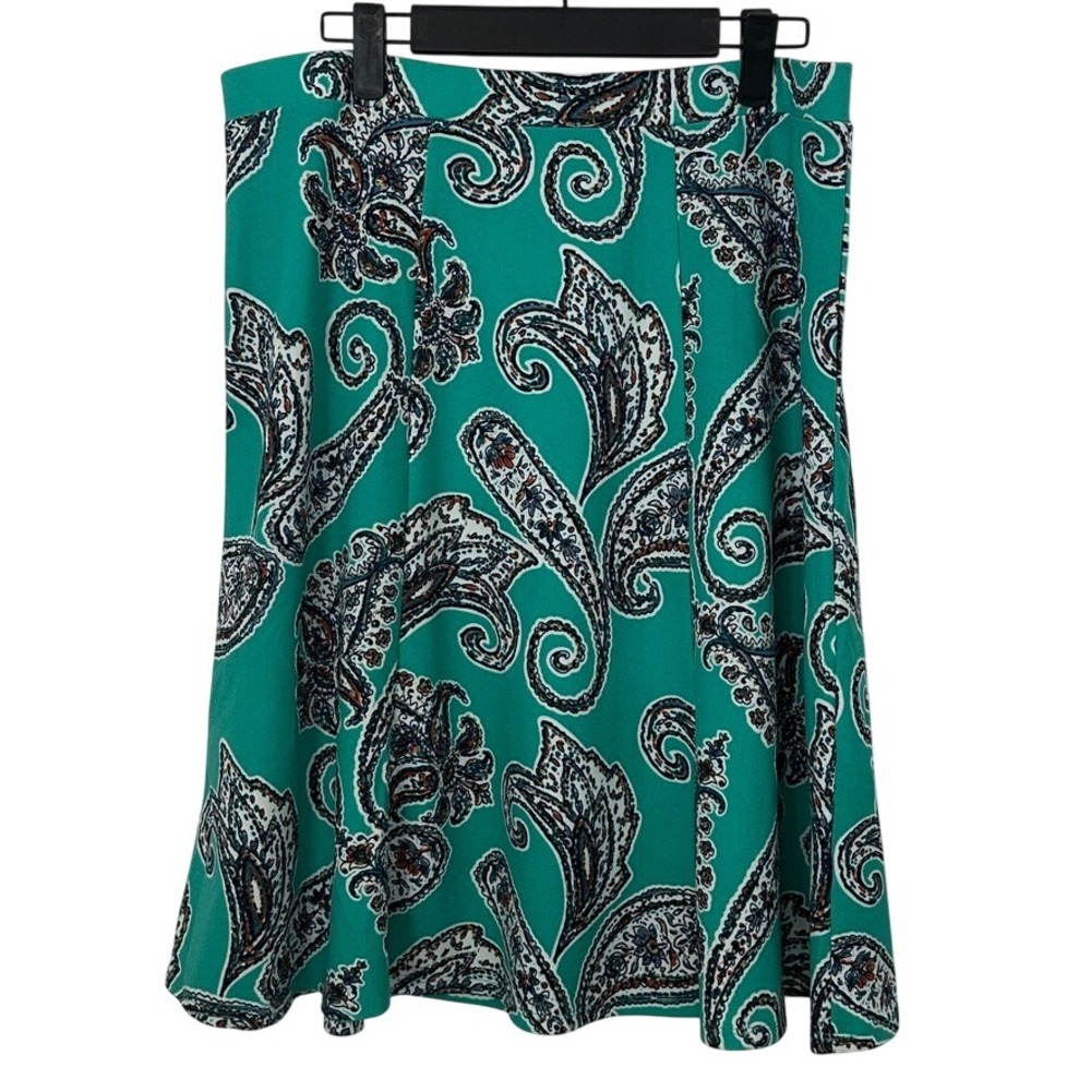 Sami & Jo Womens Teal Green Paisley A-Line Midi Skirt Size Large Stretch